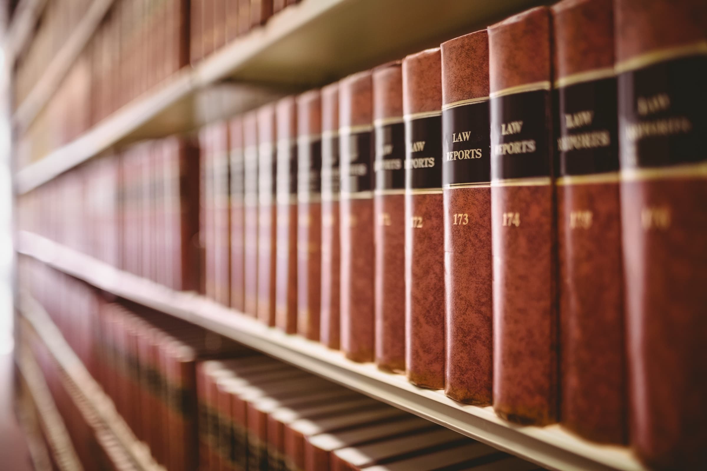 Leather-bound law reports in a legal library